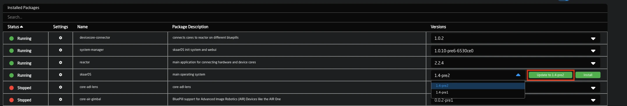 System update options