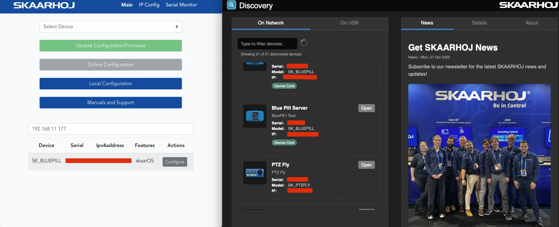 Serial Console in SKAARHOJ Updater