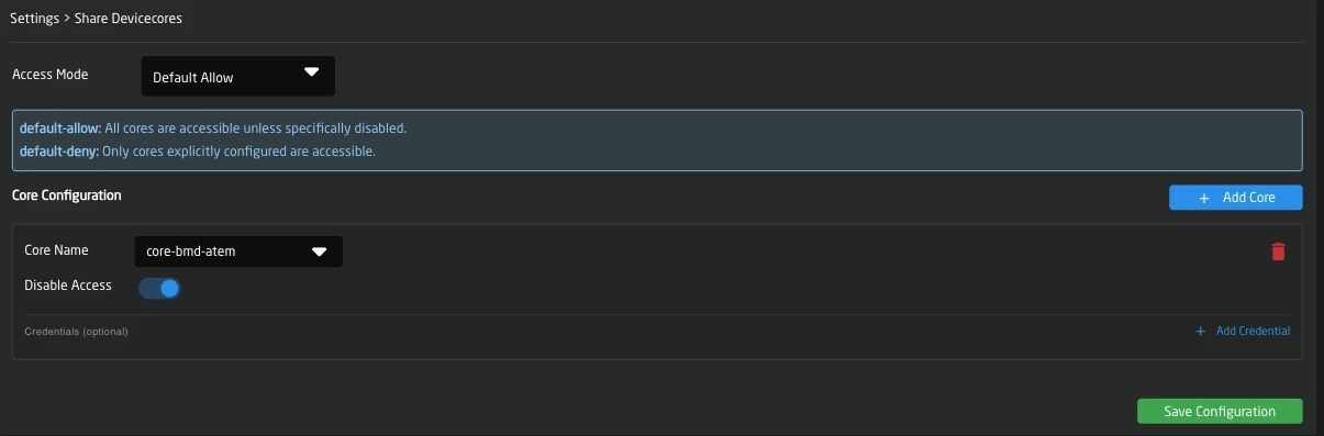 DeviceCore Sharing Advanced Config