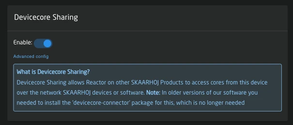 DeviceCore Sharing settings