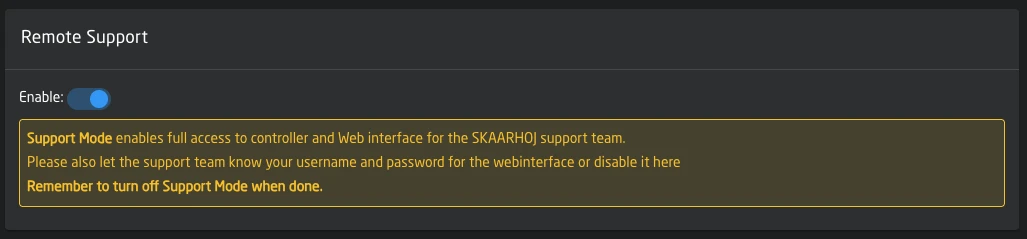 Remote Support settings