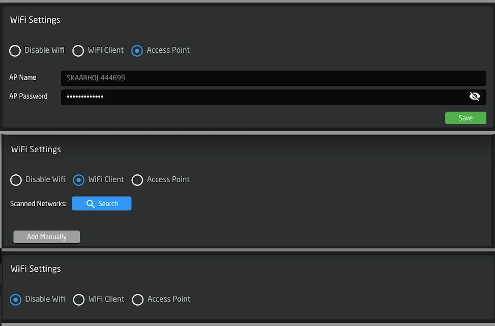WiFi configuration settings