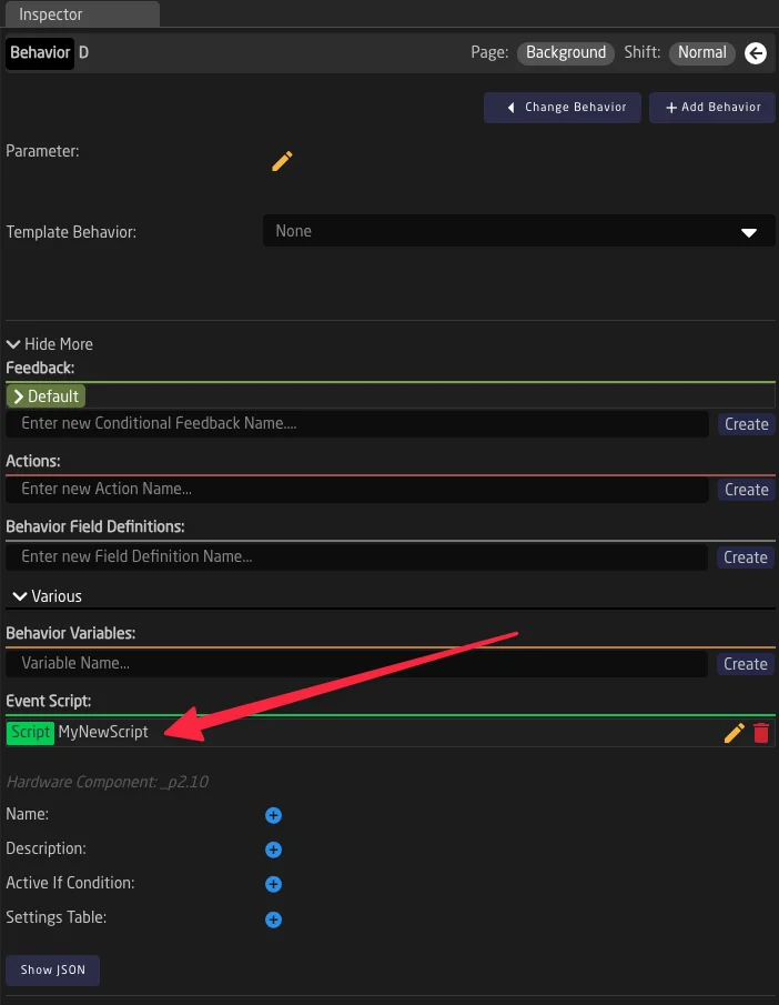 Adding an Event Script to a behavior