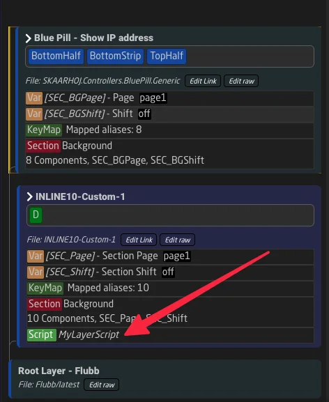 Layer Script visible in the tree view