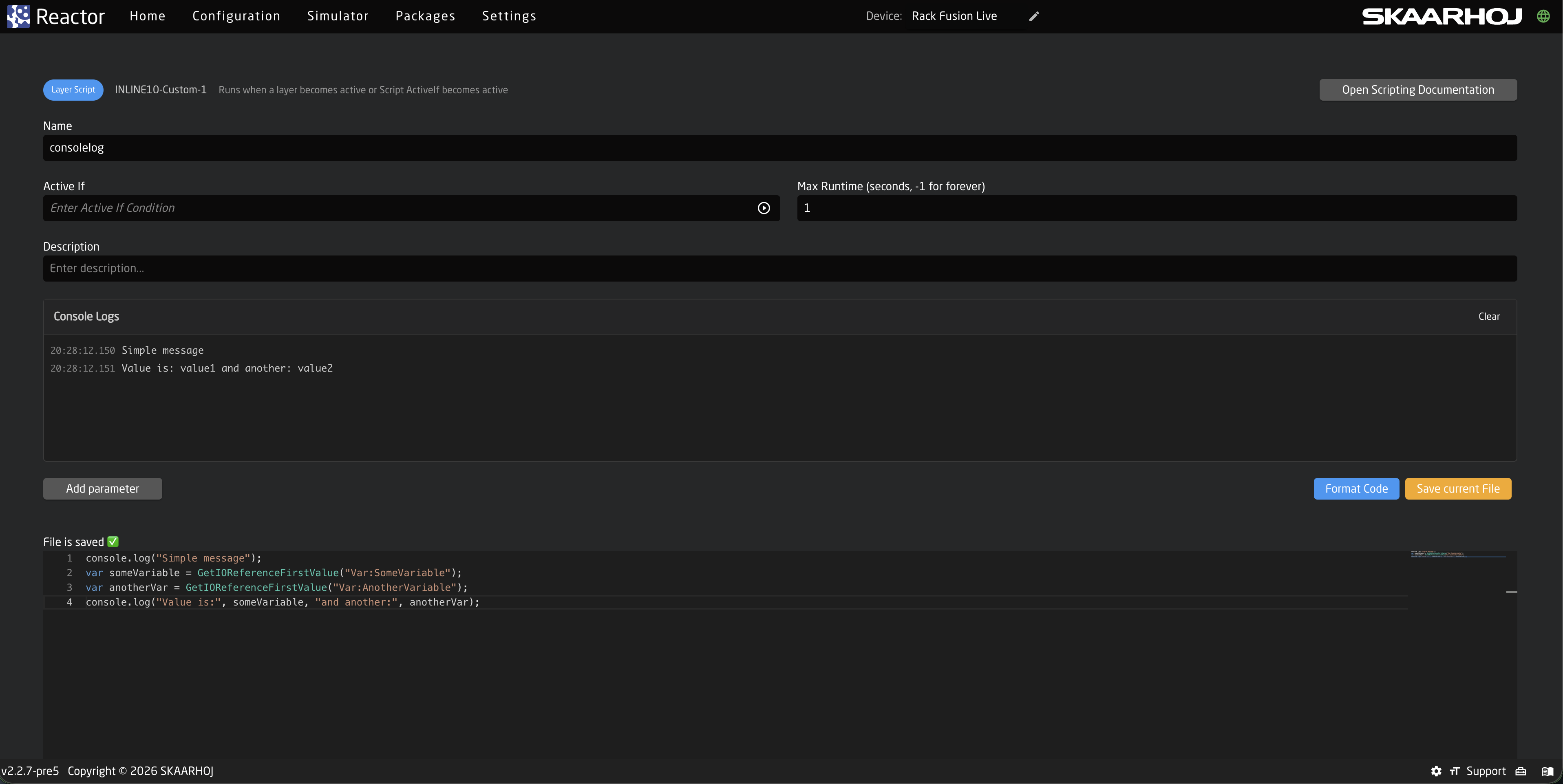 The script editor UI