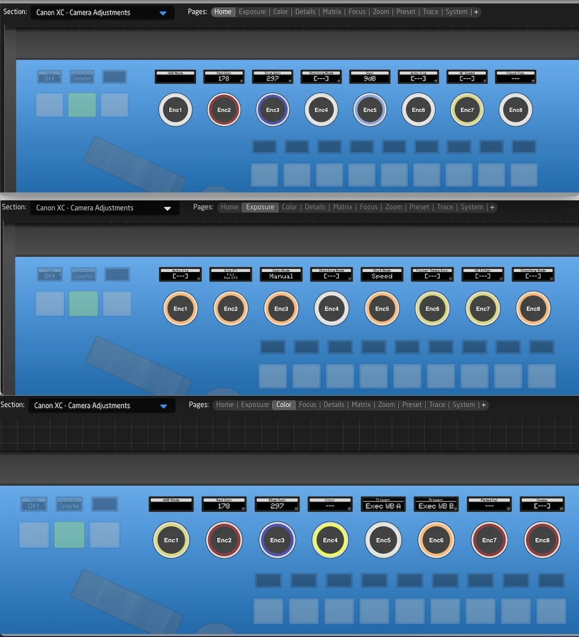 Different pages showing different encoder labels