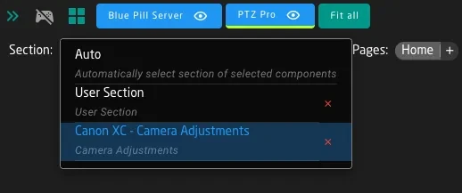 Section selector dropdown