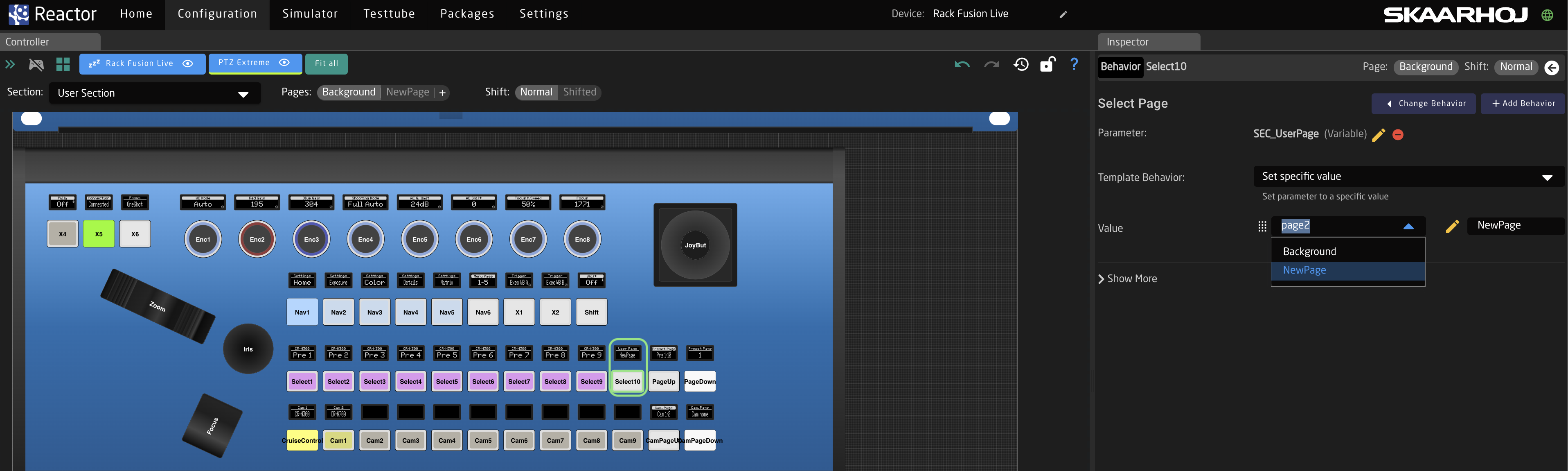Select new page in the behavior