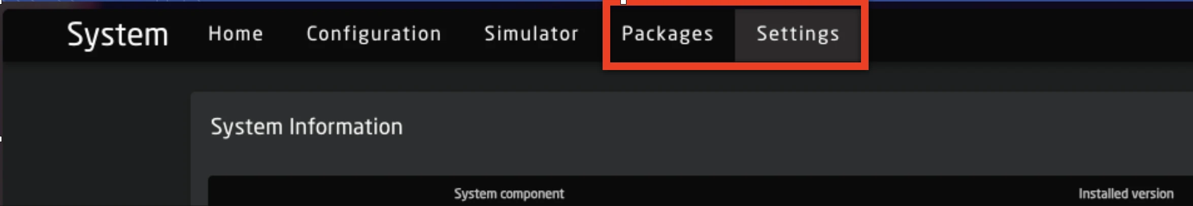 System navigation tabs